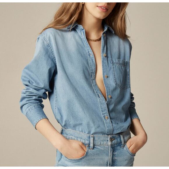 J. Crew Tops - J. Crew Garcon Classic Chambray Denim Button Up Shirt Storm Wash Blue 2